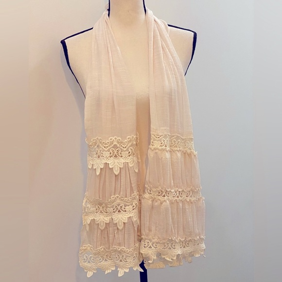 indigo soul Accessories - Indigo Soul Lace Embossed Long Scarf Antique White NWT